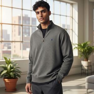 Polo Ralph Lauren Gray 1/4 Zip Long Sleeve Cotton Viscose Top Shirt Large